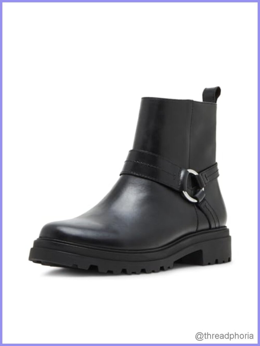 Waterproof Leather Ankle Bootie with Harness Detail